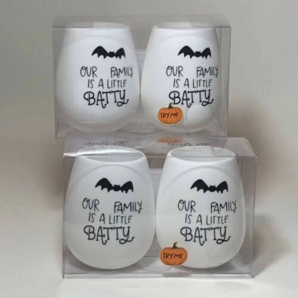 Set of 4 Halloween Silicone Wine Glasses “Our Family Is A Little BATTY”